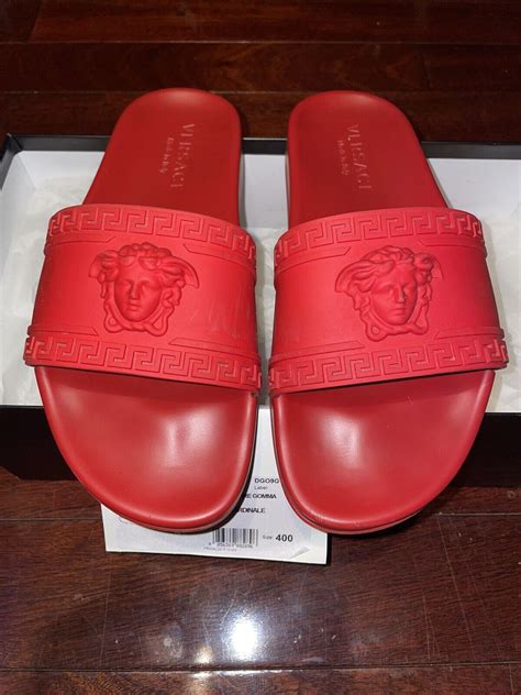 real red versace slides|Versace couture slides.